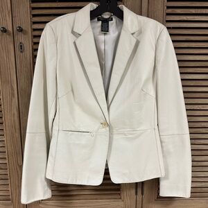 Kenneth Cole Cream Leather Blazer Jacket Women Size S